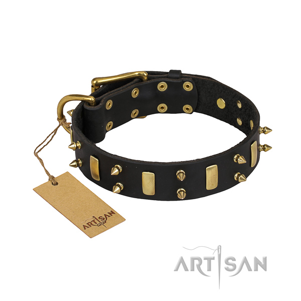 Heavy-duty leather dog collar with sturdy hardware