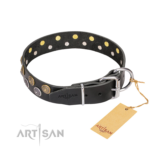 Exceptional full grain genuine leather dog collar for everyday walking