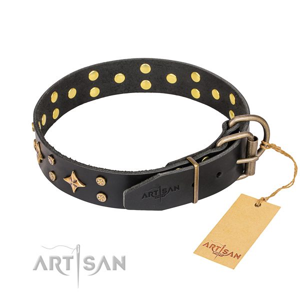 Handy use leather collar with adornments for your pet
