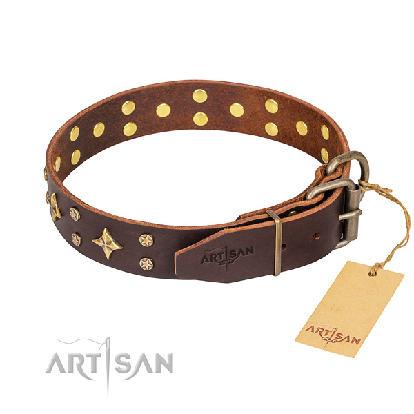 Handy use leather collar with studs for your dog