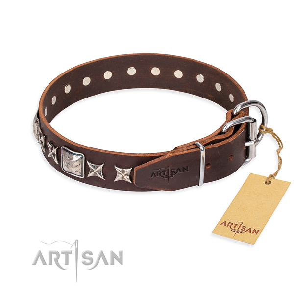 Daily use genuine leather collar with studs for your four-legged friend