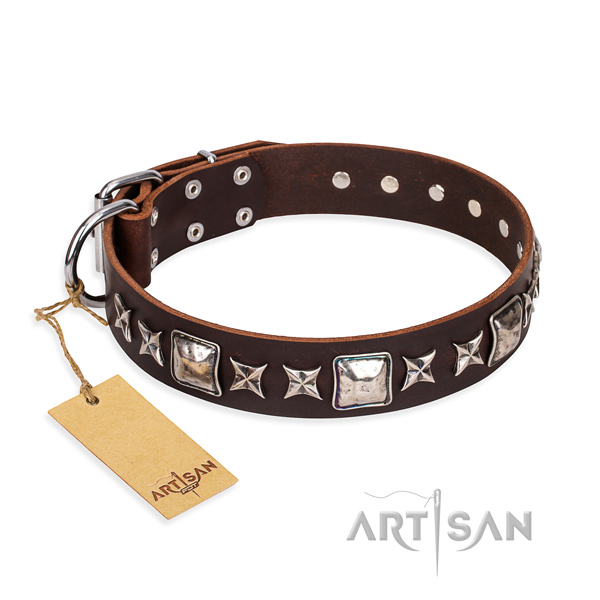 Inimitable natural genuine leather dog collar for stylish walking