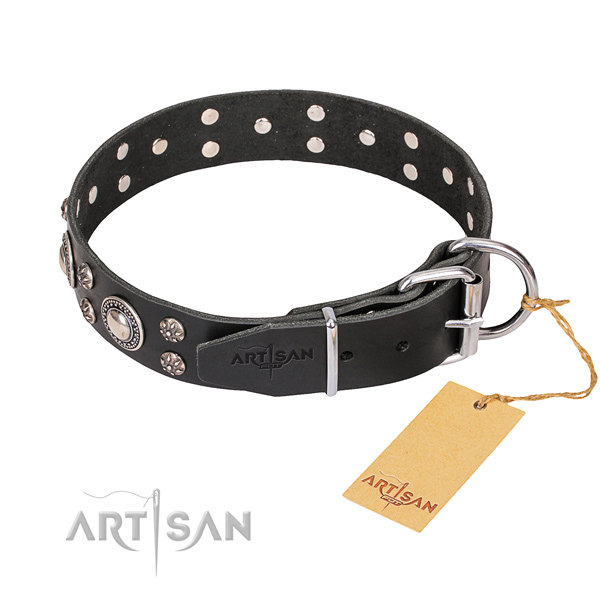Genuine leather dog collar with smoothly polished leather surface