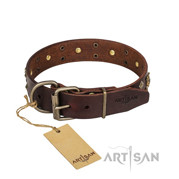 Leather dog collar with rounded edges for comfy daily use