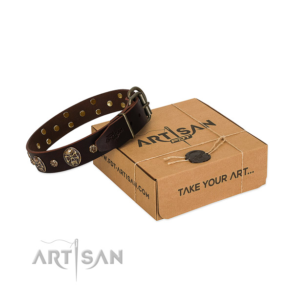 Rust-proof hardware on full grain genuine leather dog collar for your four-legged friend