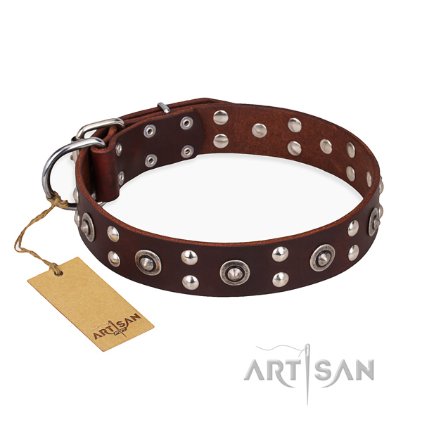 Easy wearing decorated dog collar with durable D-ring