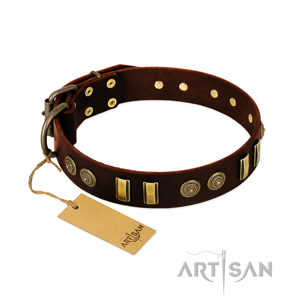 Corrosion resistant fittings on full grain natural leather dog collar for your four-legged friend