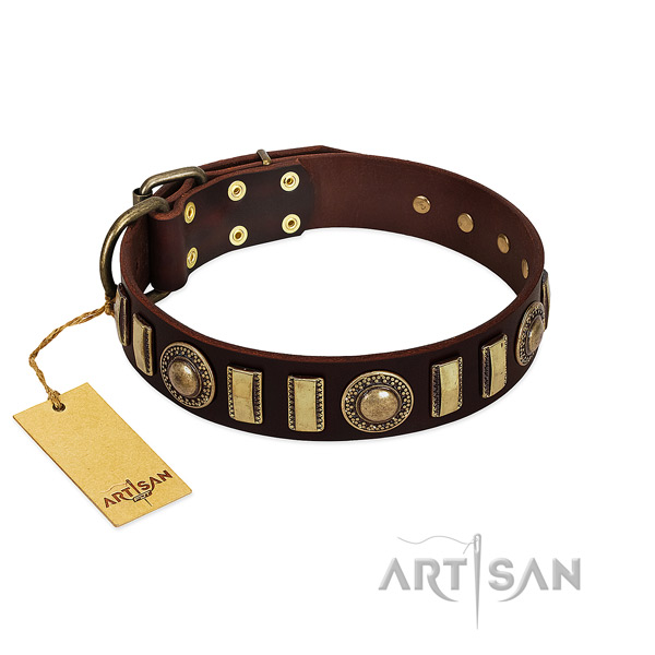 Best quality full grain genuine leather dog collar with durable D-ring