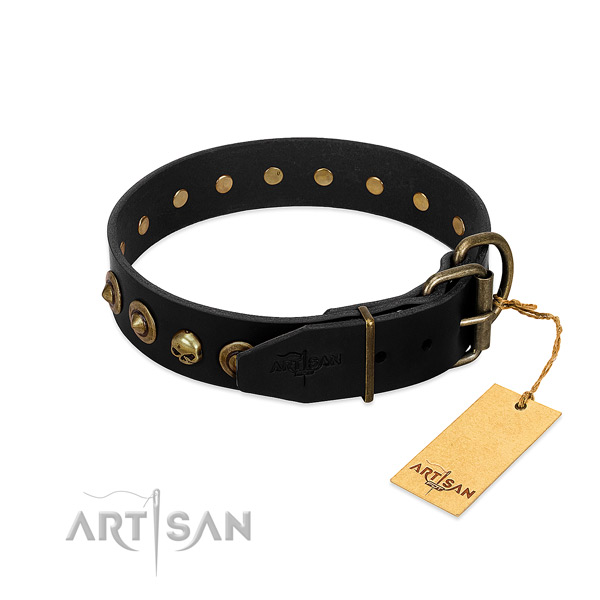 Full grain leather collar with unusual decorations for your pet