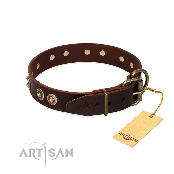Strong traditional buckle on genuine leather dog collar for your pet