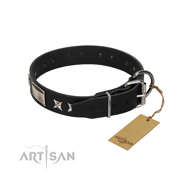 Top rate natural leather dog collar with durable traditional buckle