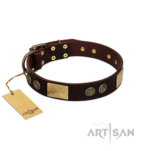 Strong buckle on full grain natural leather dog collar for your pet