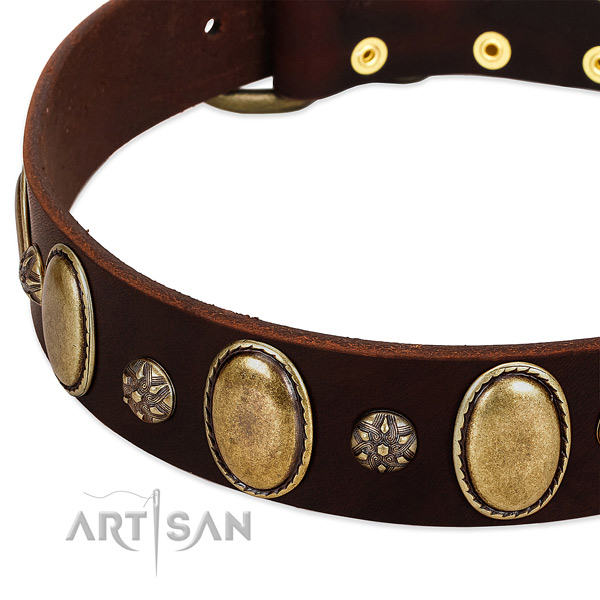 Comfy wearing soft leather dog collar