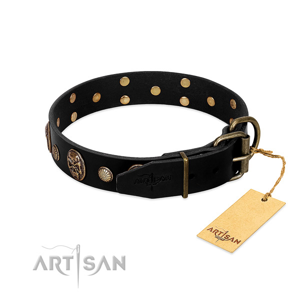 Rust resistant hardware on full grain natural leather collar for basic training your canine