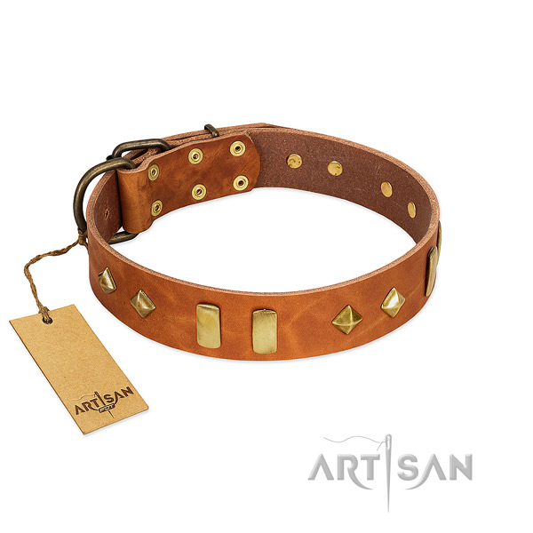 Easy wearing soft to touch genuine leather dog collar with studs