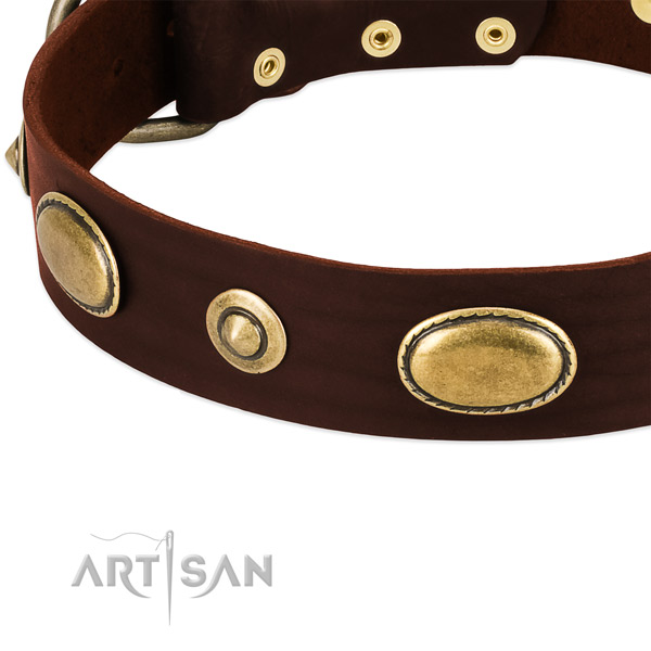 Corrosion resistant fittings on genuine leather dog collar for your four-legged friend