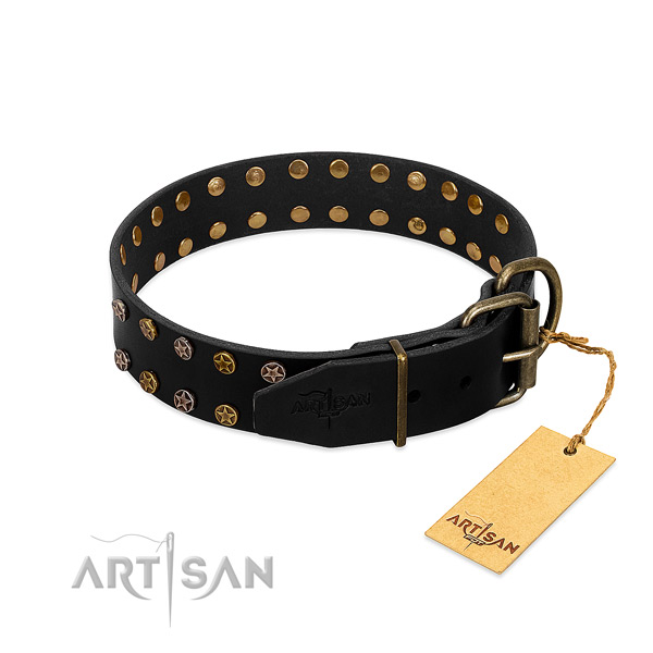 Full grain genuine leather collar with top notch adornments for your canine