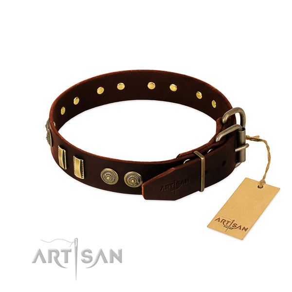 Durable buckle on full grain natural leather dog collar for your canine