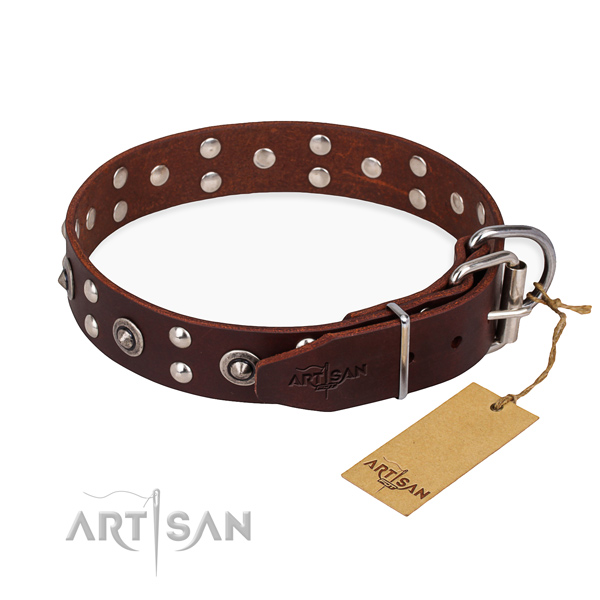 Corrosion proof hardware on leather collar for your impressive canine