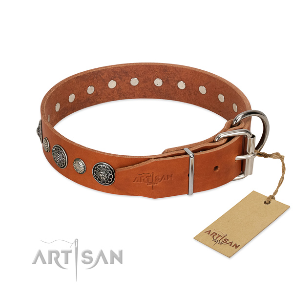 Best quality leather dog collar with rust-proof D-ring