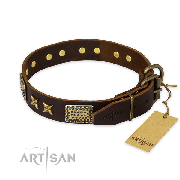 Corrosion resistant hardware on genuine leather collar for your attractive four-legged friend