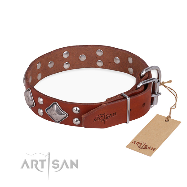 Full grain genuine leather dog collar with significant rust resistant decorations