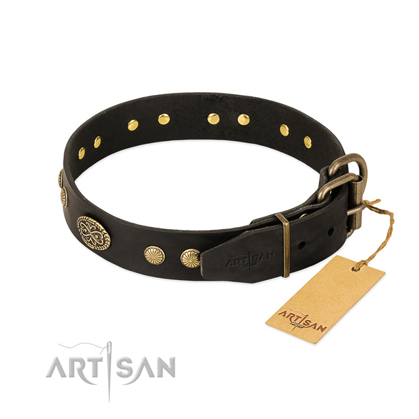 Durable hardware on full grain natural leather dog collar for your canine