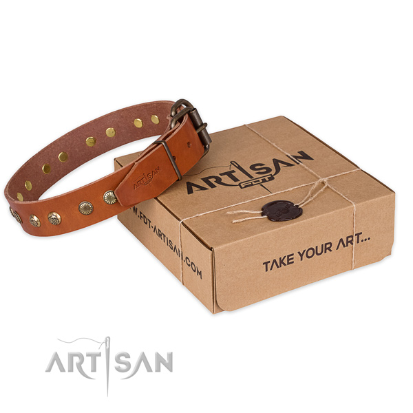Corrosion proof hardware on natural genuine leather collar for your lovely pet