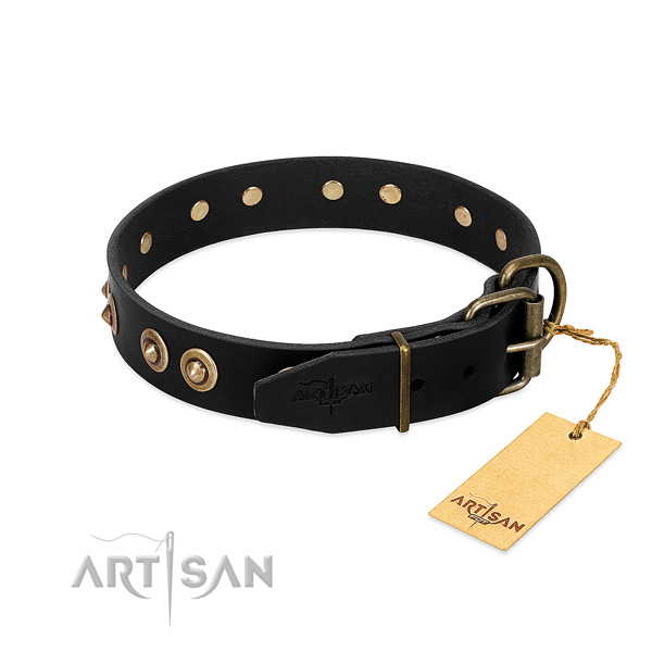 Strong hardware on full grain leather dog collar for your canine