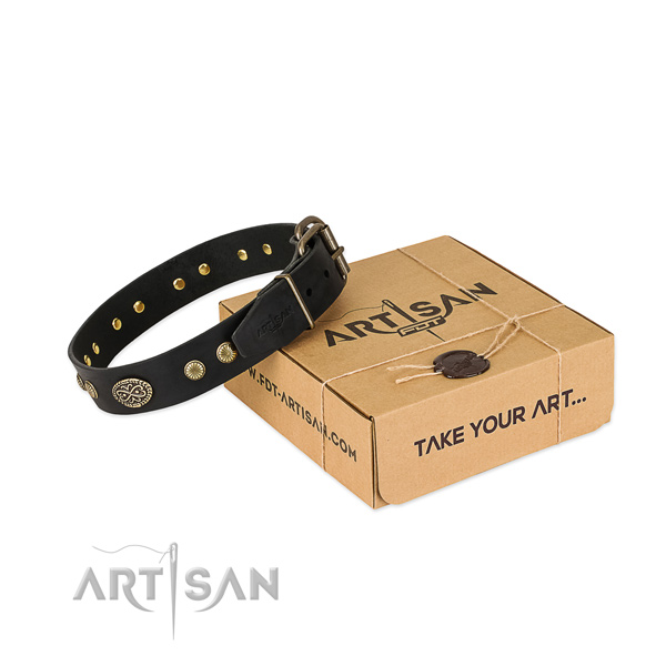 Rust-proof fittings on full grain leather dog collar for your dog