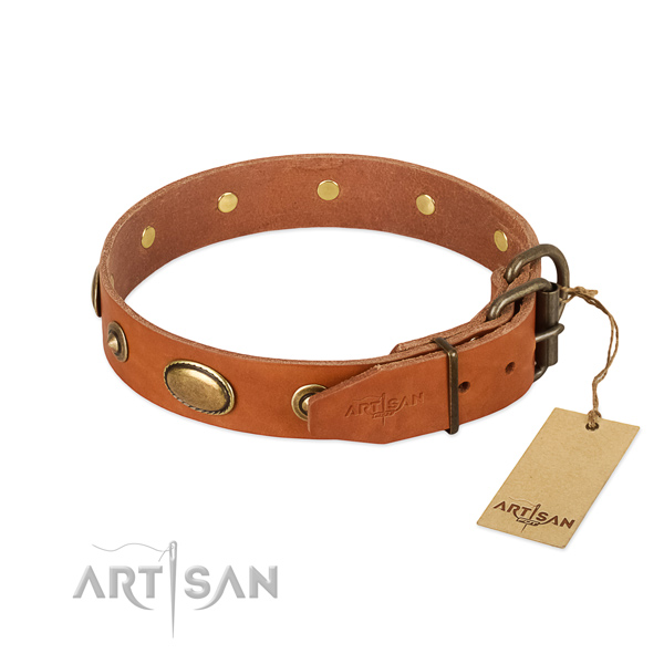 Durable hardware on full grain genuine leather dog collar for your dog