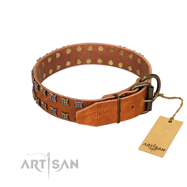 High quality full grain natural leather dog collar crafted for your four-legged friend