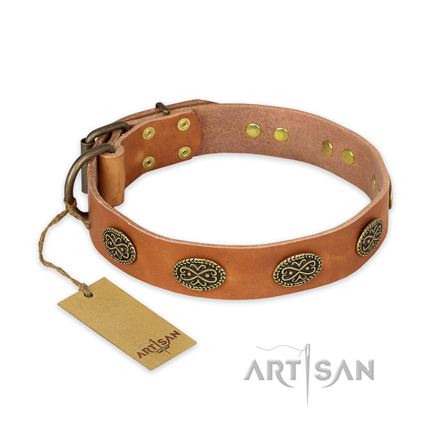Inimitable full grain leather dog collar with corrosion resistant D-ring