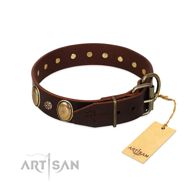 Daily use flexible full grain genuine leather dog collar