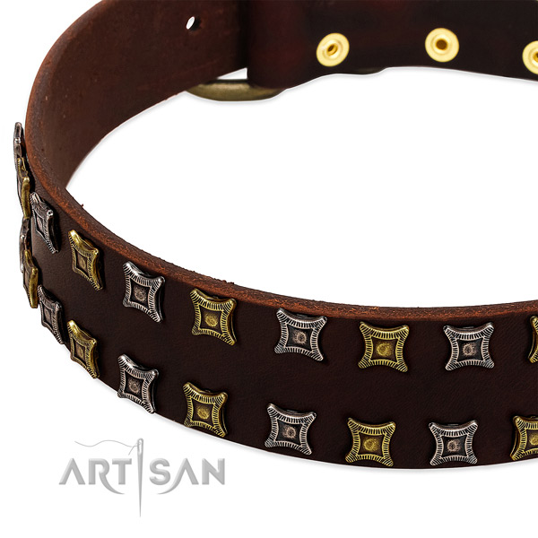 Soft to touch full grain genuine leather dog collar for your impressive doggie