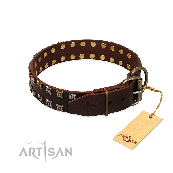 High quality natural leather dog collar handcrafted for your four-legged friend