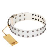 "White Night" FDT Artisan White Leather Siberian Husky Collar with Vinatge Silver-like Studs  "White Night" FDT Artisan White Leather Siberian Husky Collar with Vinatge Silver-like Studs