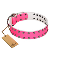 "Pink Fashion" Designer FDT Artisan Pink Leather Siberian Husky Collar with Silver-Like Studs  "Pink Fashion" Designer FDT Artisan Pink Leather Siberian Husky Collar with Silver-Like Studs